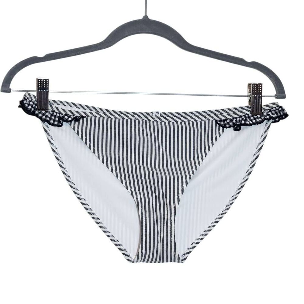 Aerie Stripe Bikini Bottoms with Ruffles NWT Size Medium Full Coverage Bottom